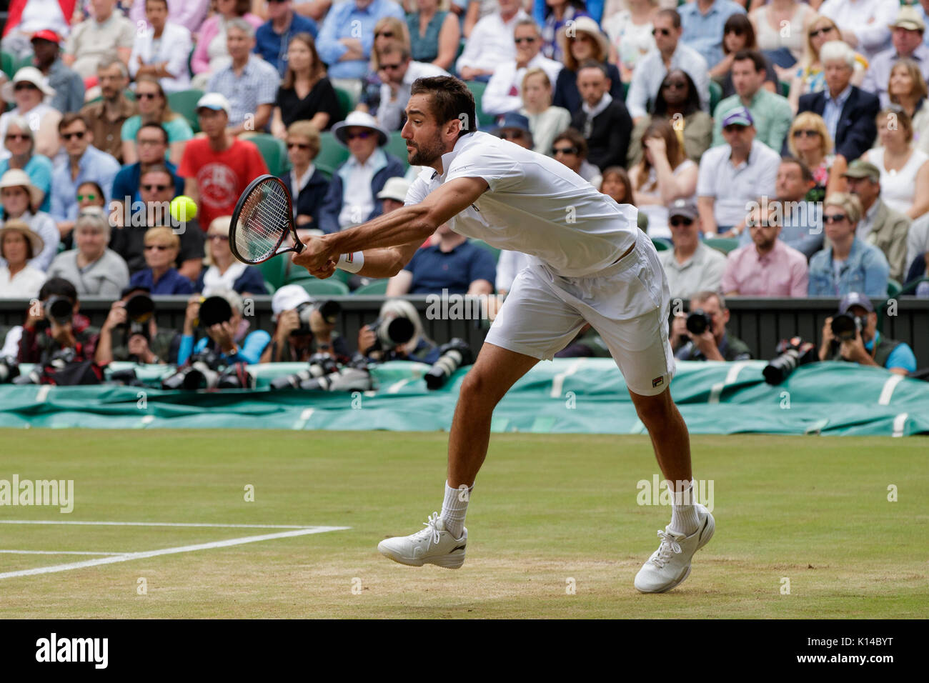 Marin Cilic aus Kroatien bei der Herren Singles - Wimbledon Championships 2017 Stockfoto