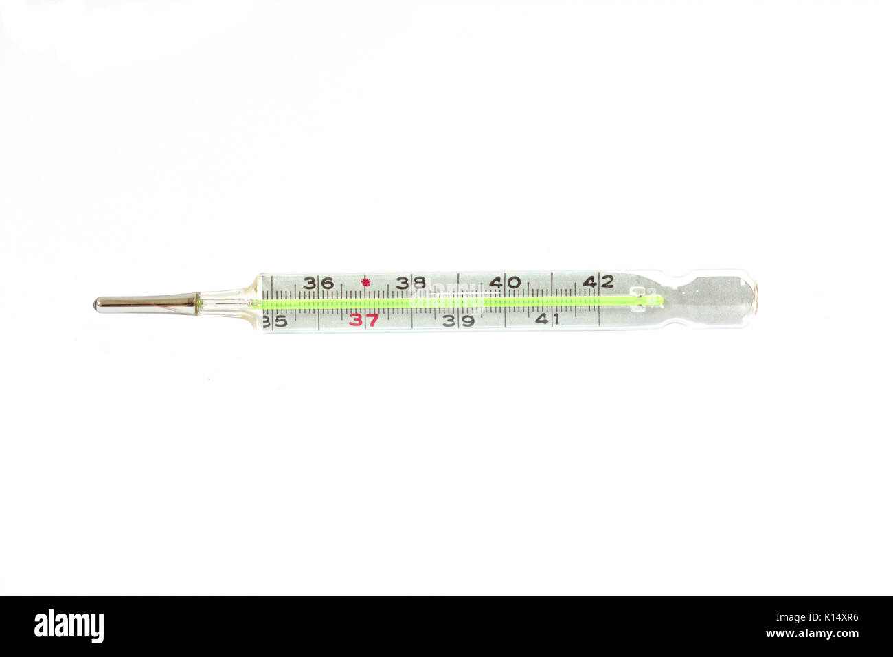 Vintage Thermometer mit Celsius Skala auf weißem Hintergrund Stockfoto