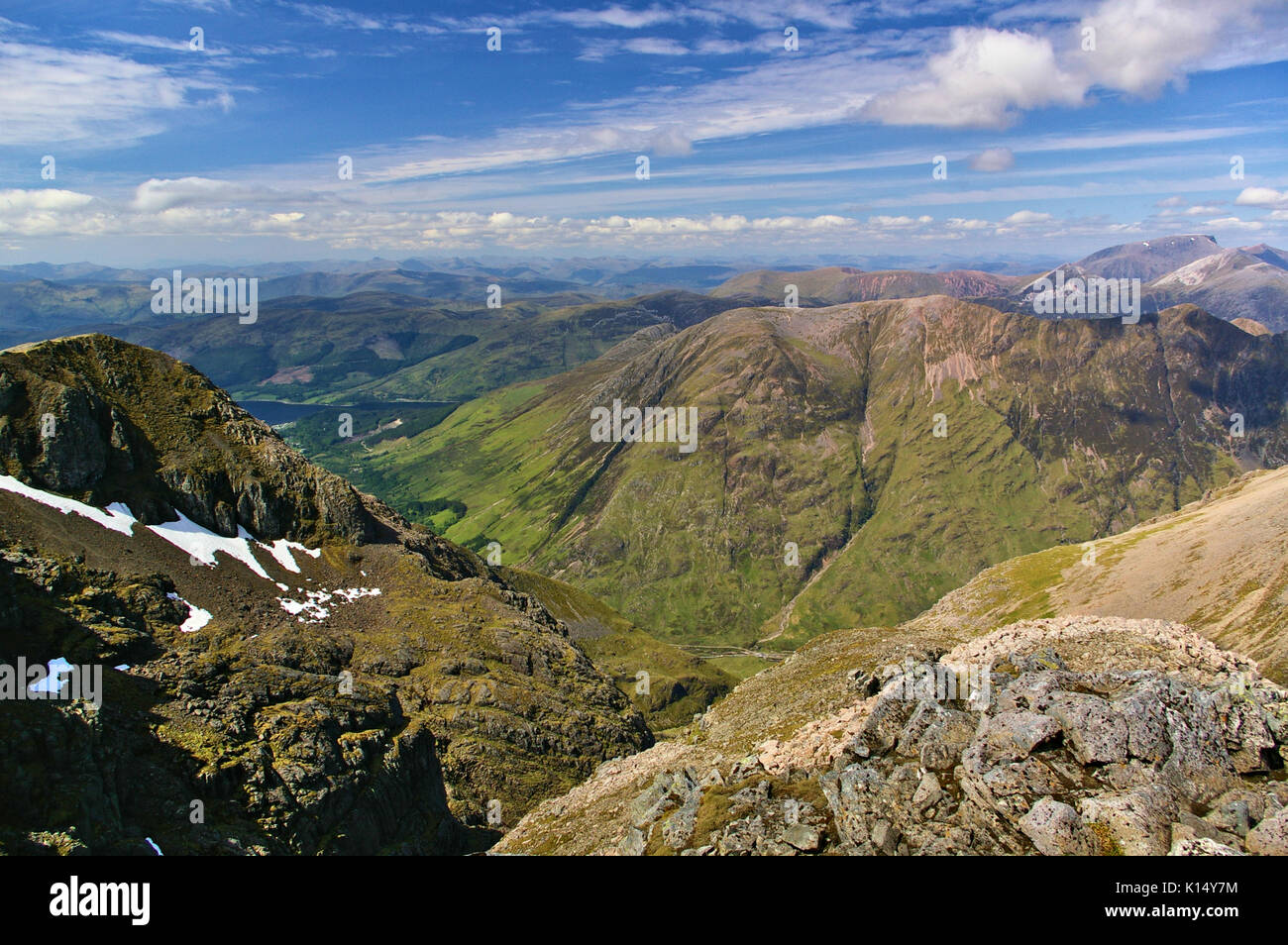 Blick über Glen Coe in Richtung Ben Nevis, Scottish Highlands Stockfoto