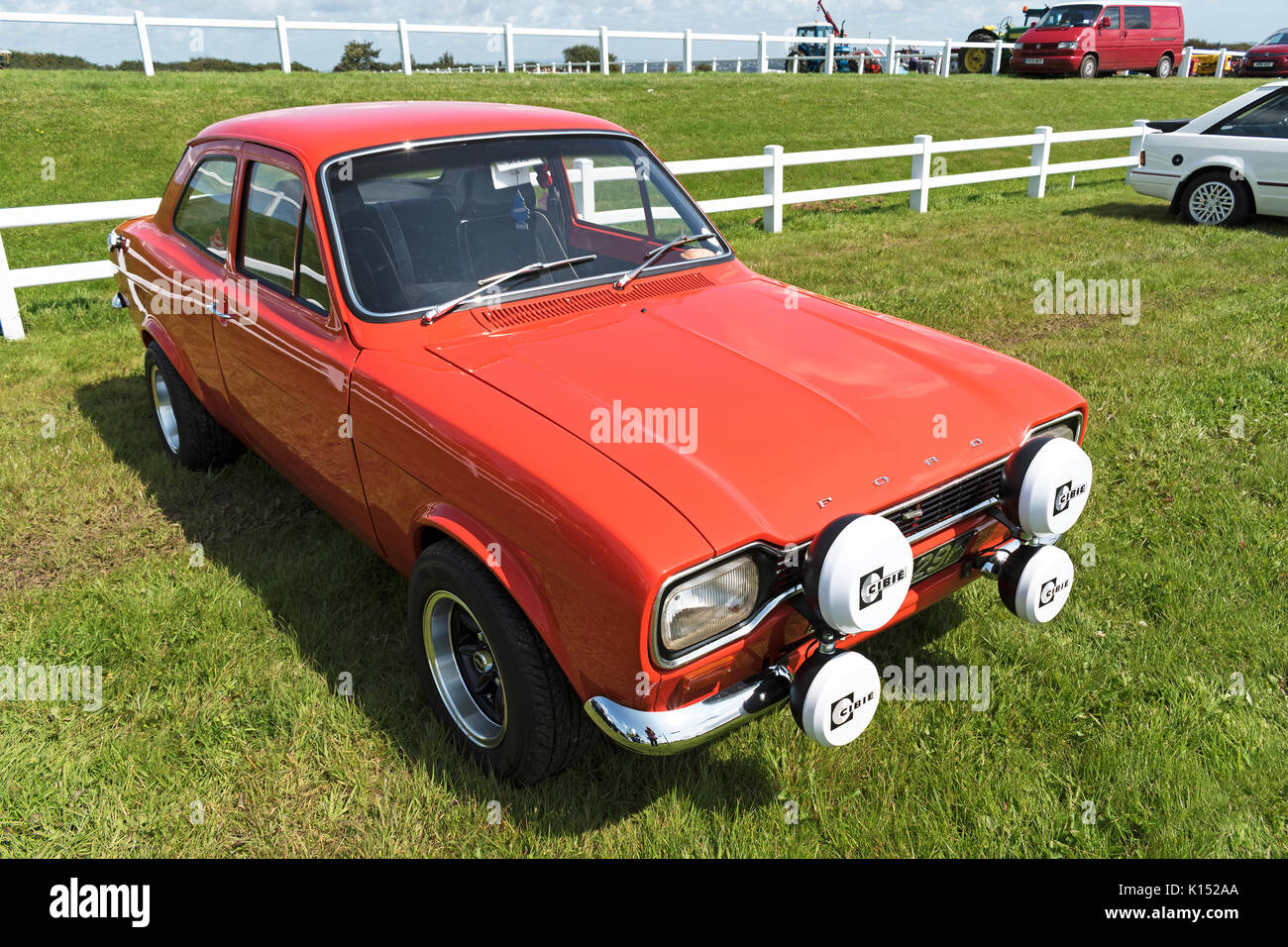 Ein Ford Escort MK1 auf einen Oldtimer Ralley Stockfoto