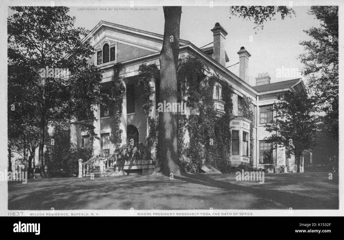 Wilcox Residenz, wo die Vereinigten Staaten Präsident Theodore Roosevelt Amt übernahm, Buffalo, New York, 1910. Von der New York Public Library. Stockfoto
