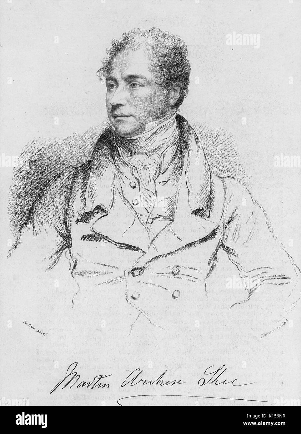 Martin Archer Shee, britische Maler und ehemaliger Präsident der Royal Academy, Porträt Gravur, 1800. Von der New York Public Library. Stockfoto