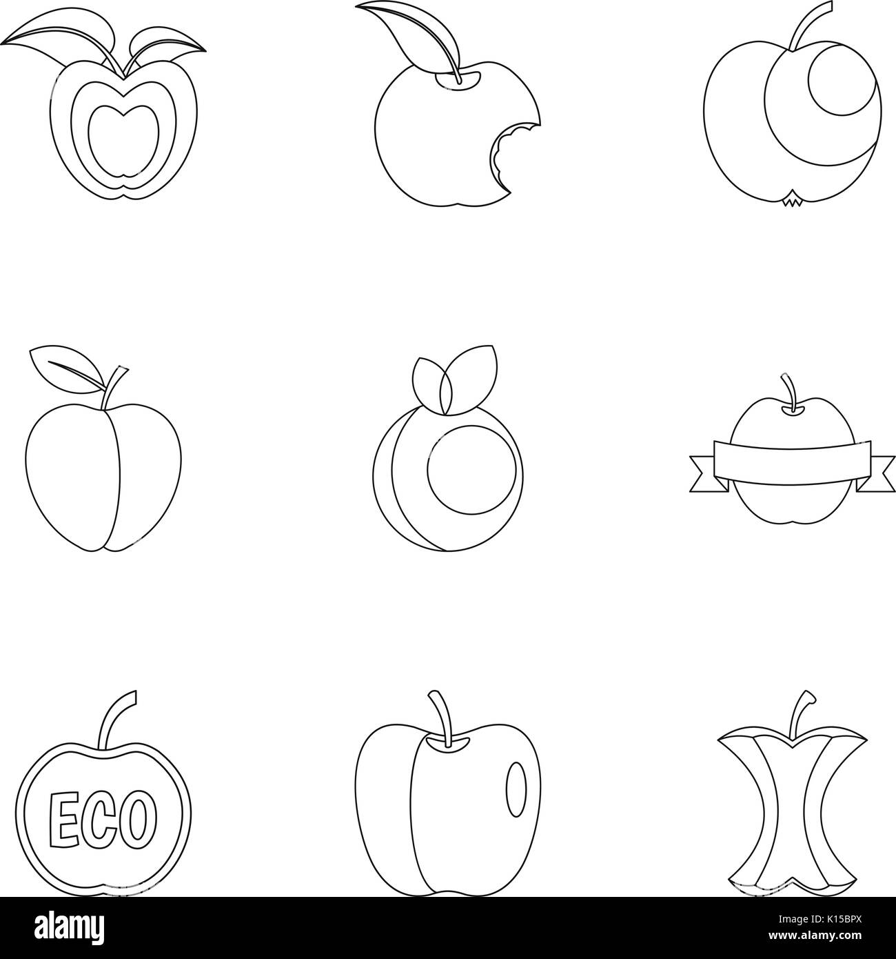 Apple Logo Icon Set, outline Style Stock Vektor