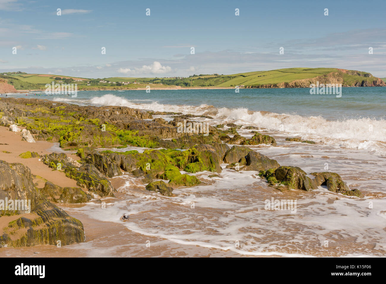 Auf Bantham Sand von Bigbury-on-Sea, Devon, Großbritannien. Stockfoto