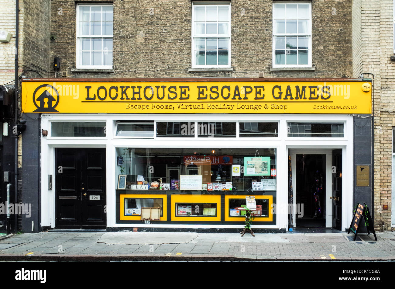 Lockhouse Escape Spiele in Cambridge, spezialisiert auf escape spiele, virtuelle Realität, Brettspiele und Puzzles. Stockfoto
