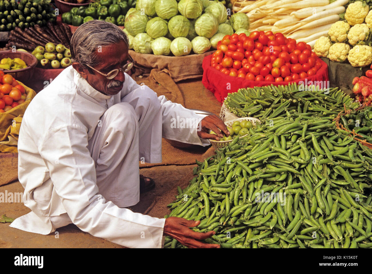 Produzieren Anbieter am Markt, Jaipur, Rajasthan, Indien Stockfoto
