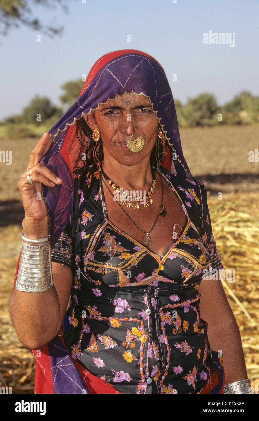 Bishnoi Frau, Rohet, Rajasthan, Indien Stockfoto