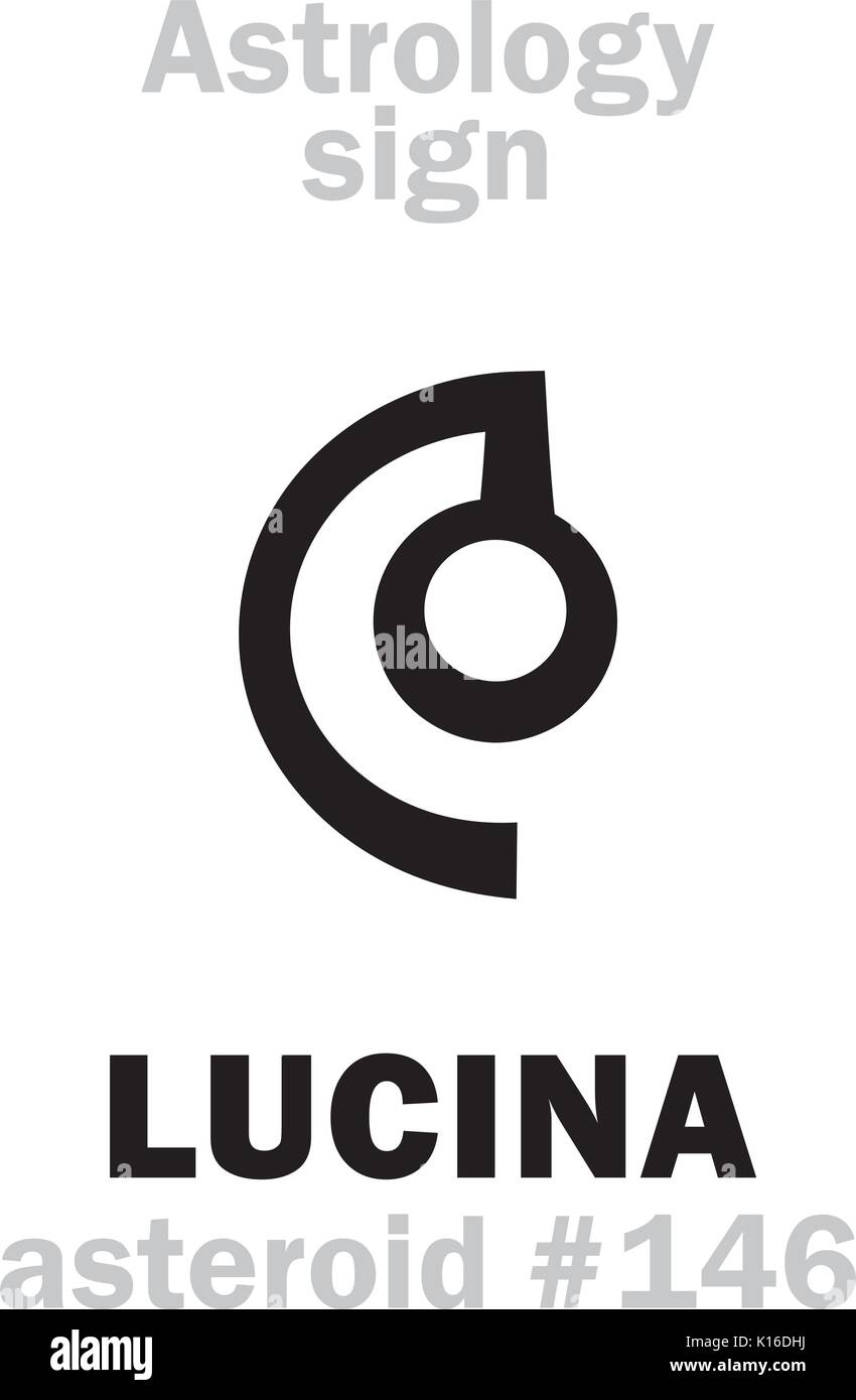 Astrologie Alphabet: LUCINA (Lux), Asteroid Nr. 146. Hieroglyphen Zeichen Zeichen (Symbol). Stock Vektor