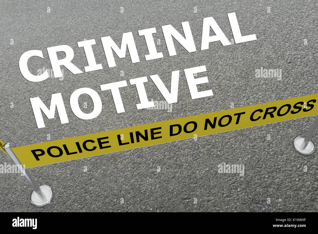 3D-Darstellung der 'kriminellen Motiv" Titel auf dem Boden in einem Polizei Arena Stockfoto