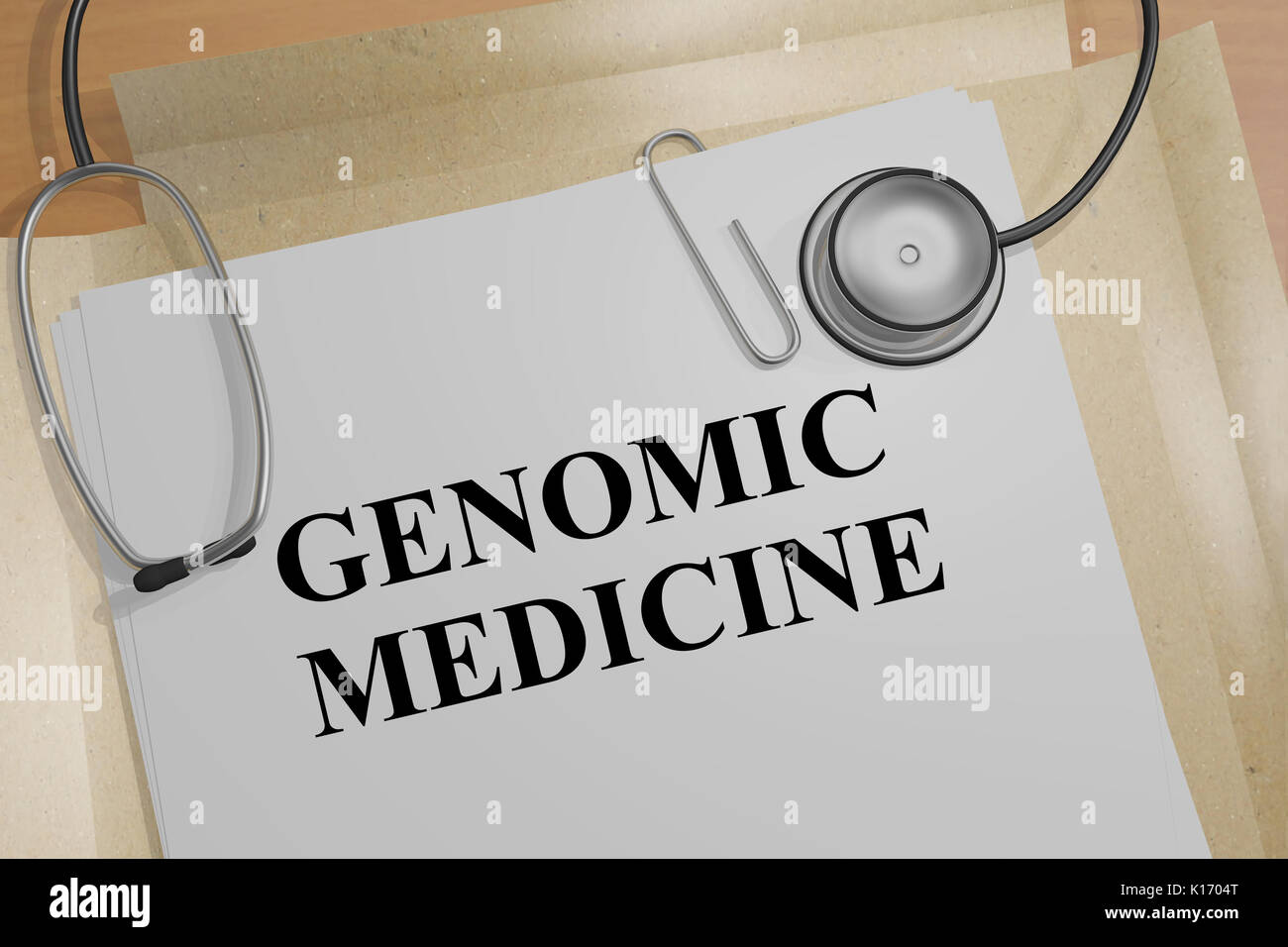 3D-Darstellung der "GENOMIC MEDIZIN" Titel auf ein Dokument. Stockfoto