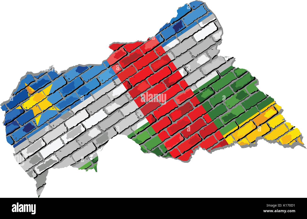 Zentralafrikanische Republik Karte auf eine Mauer - Illustration, Zentralafrikanische Republik Karte mit Fahne im Inneren Stock Vektor