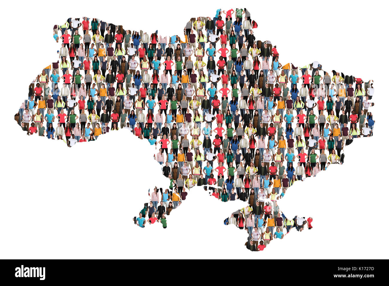 Ukraine Karte multikulturelle Gruppe von Menschen integration Zuwanderung Vielfalt isoliert Stockfoto