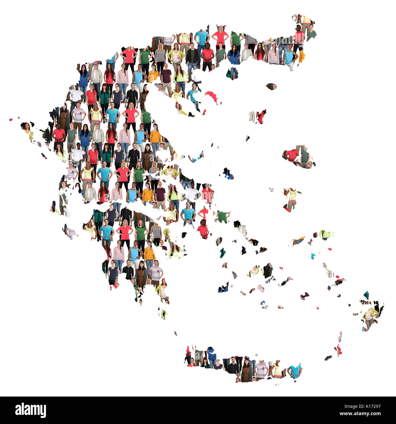 Griechenland Karte multikulturelle Gruppe von Menschen integration Zuwanderung Vielfalt isoliert Stockfoto