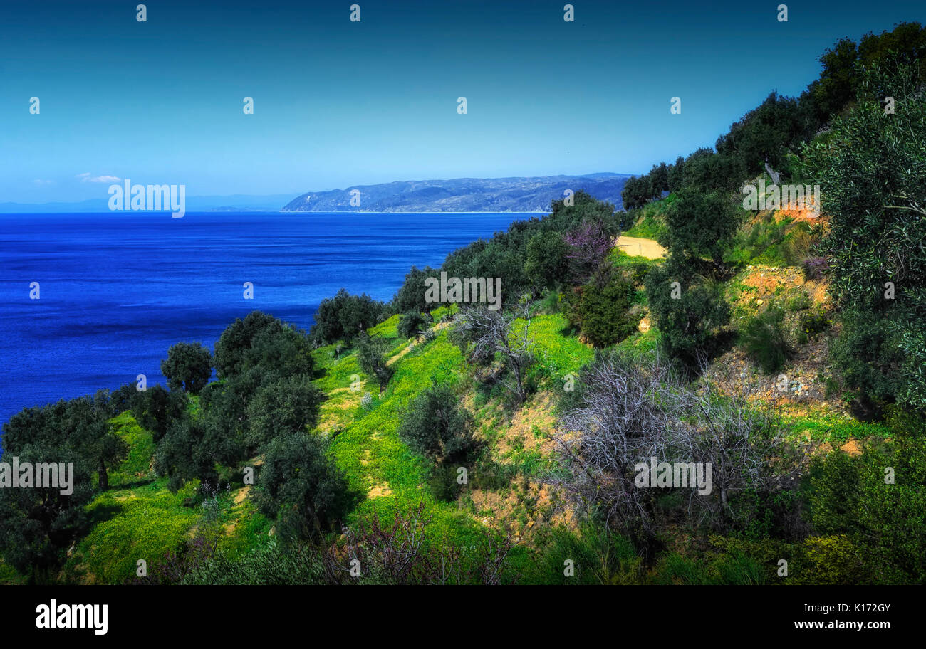 Erkunden Sie die Natur der Heilige Berg Athos in Griechenland Stockfoto