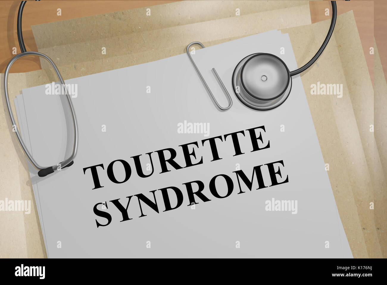3D-Darstellung der "Tourette Syndrom" Titel auf medizinische Dokumente. Medizinisches Konzept. Stockfoto