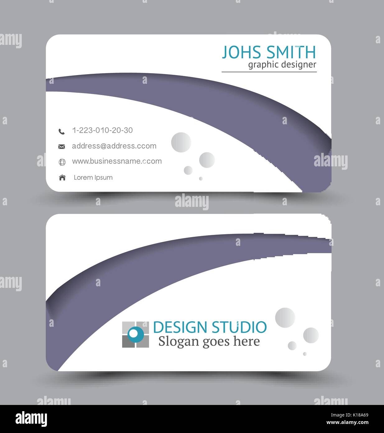 Business Card design Vorlage für Unternehmen Corporate Stil. lila Farbe. Vector Illustration. Stock Vektor