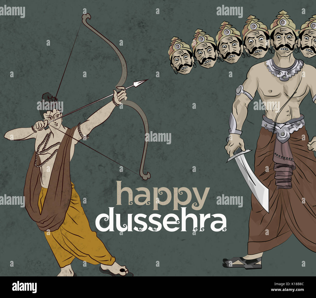 Antike lieferbar Abbildung: 'happy Dussehra' Grußkarte, glücklich vijayadashmi oder Navaratri, Wichtige hinduistische Fest in Indien zeigt Abbildung Stockfoto