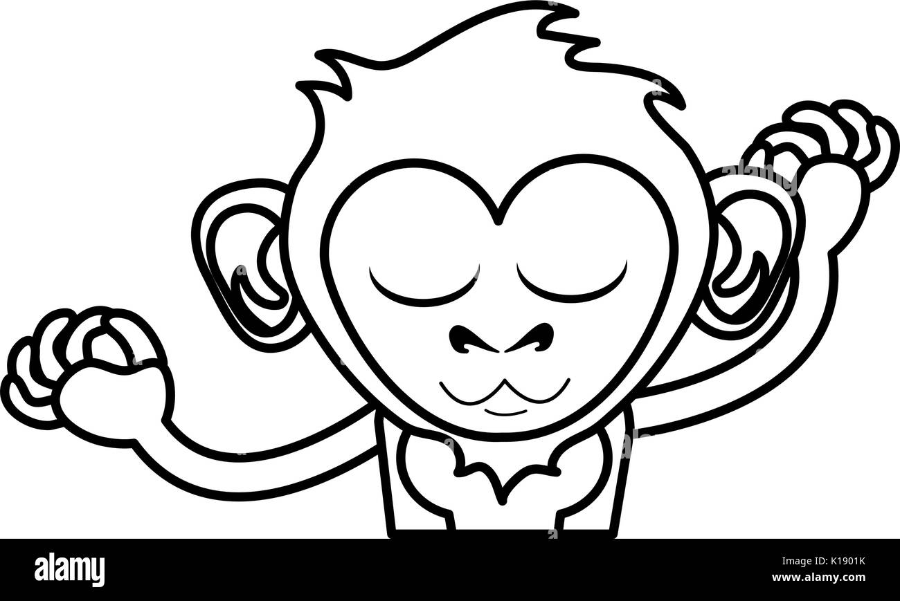 Entspannt oder in Glückseligkeit cute expressive monkey Cartoon icon image Vector Illustration Design schwarze Linie Stock Vektor