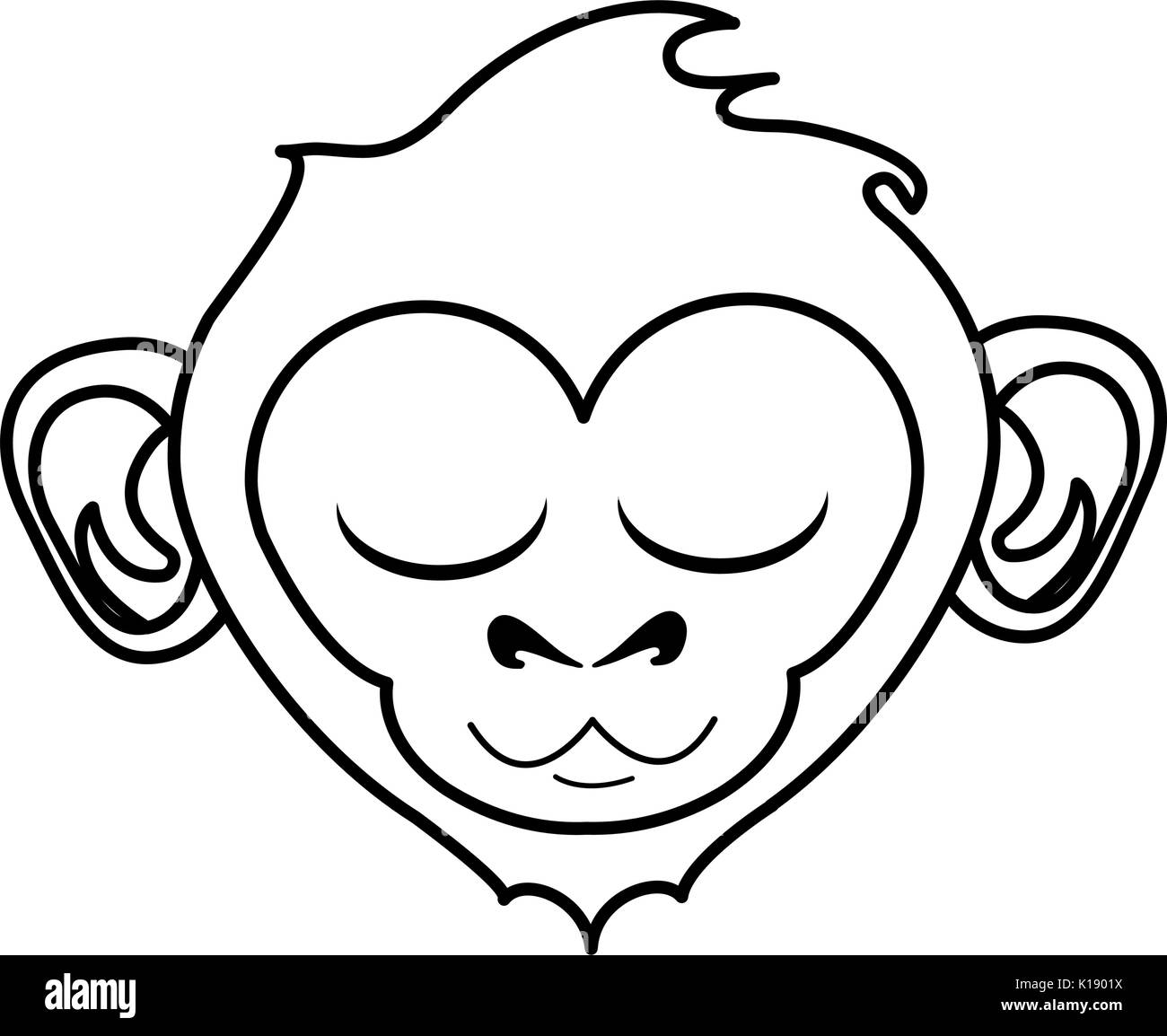Entspannt oder in Glückseligkeit cute expressive monkey Cartoon icon image Vector Illustration Design schwarze Linie Stock Vektor