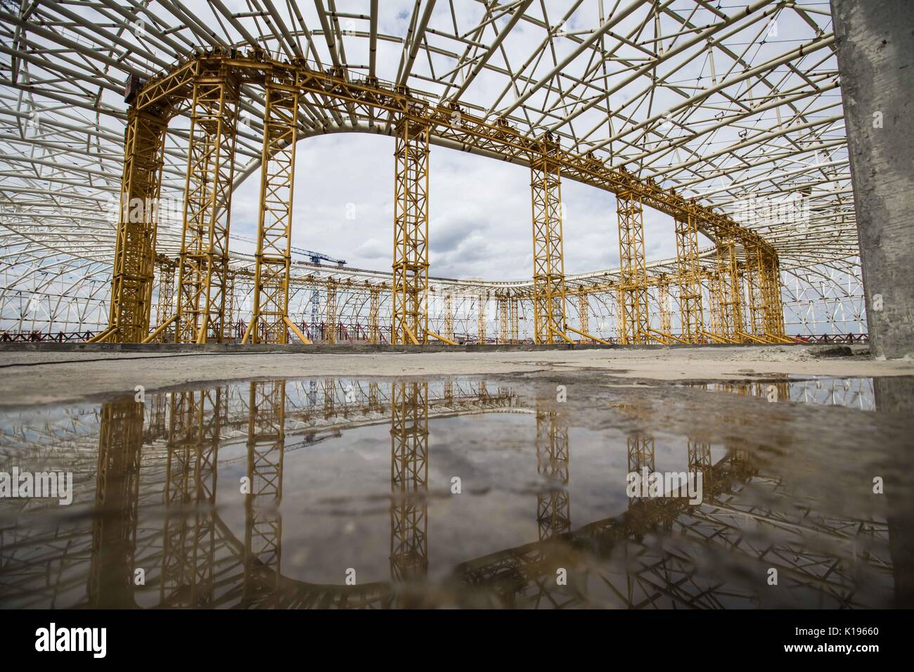 (170825) - SARANSK, Aug 25, 2017 (Xinhua) - Foto am 12.08.25, 2017 zeigt die Mordovia Arena, die 4 Gruppe host Stadien Spiele bei der FIFA WM 2018 in Knittelfeld, Russland. Die Arena hat eine Kapazität von 44149 Personen. Nach Ansicht der Beamten, die Arena wird im Dezember 2017 abgeschlossen sein. (Xinhua / Wu Zhuang) Stockfoto