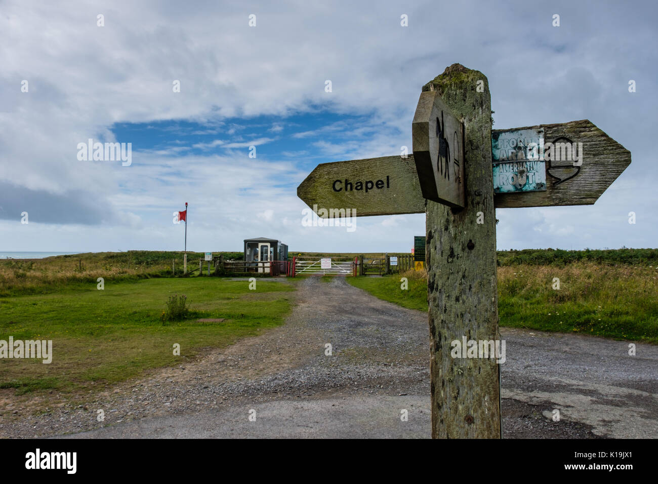 Die Pembrokeshire Coast Path an Castlemartin, in der Nähe von St. Govan's Chapel, Pembrokeshire, Wales Stockfoto