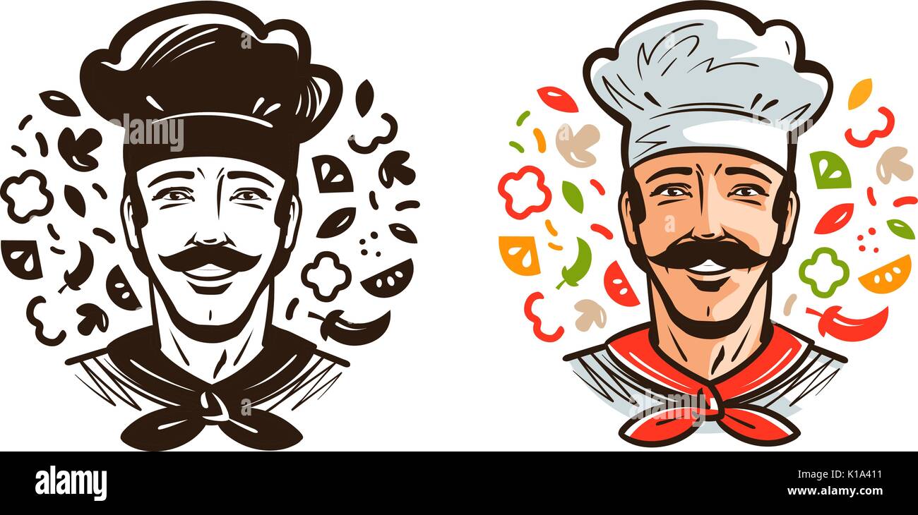 Portrait von Happy Chef, Kochen. Küche, Kochen Logo oder Label. Cartoon Vector Illustration Stock Vektor