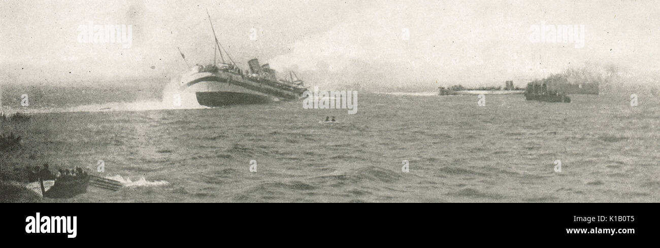 Krankenhaus Schiff HMHS Anglia Struck durch Meine, WK 1. Stockfoto