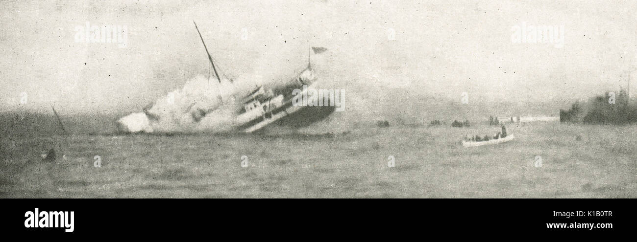 Die letzten Augenblicke des Krankenhauses Schiff HMHS Anglia, WW1 Stockfoto