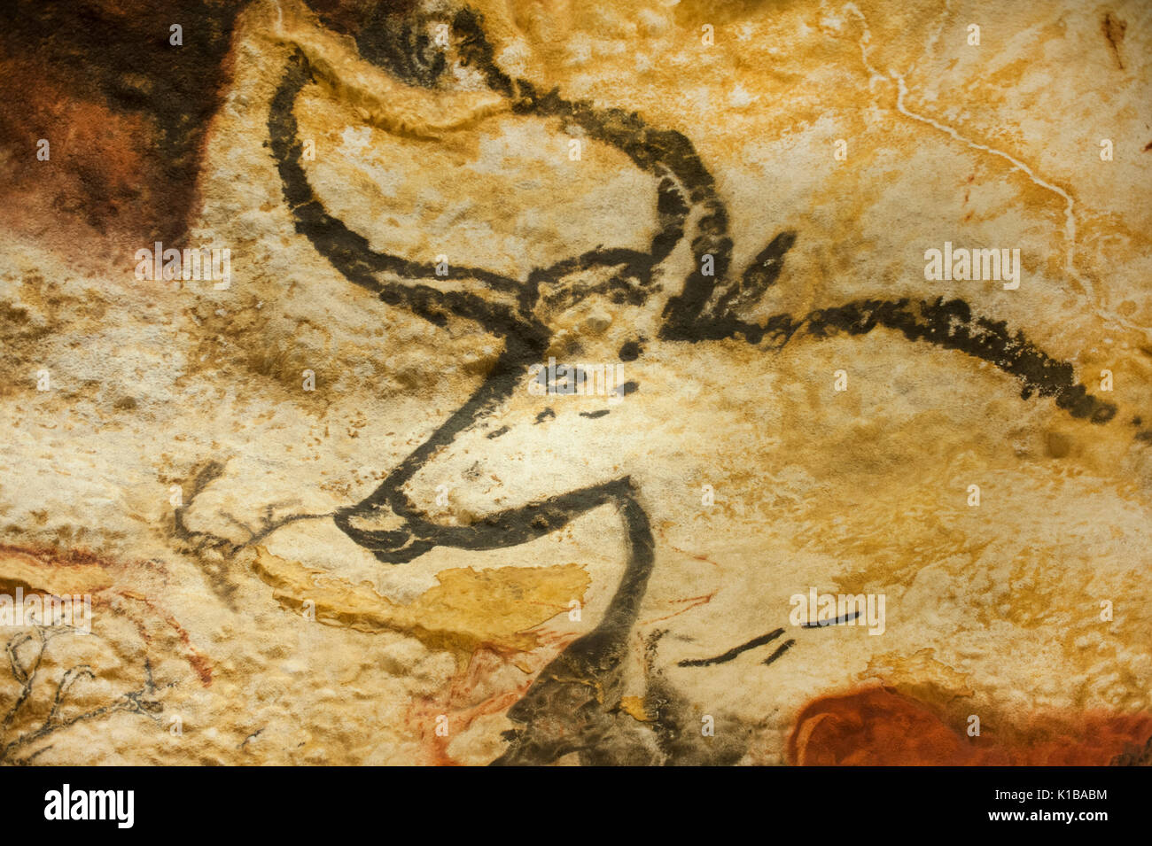 Prähistorischen Höhlenmalereien der Auerochse (heute ausgestorbenen wilden Stier), Lascaux IV Höhlen, Perigord, Montignac, Dordogne, Frankreich Stockfoto