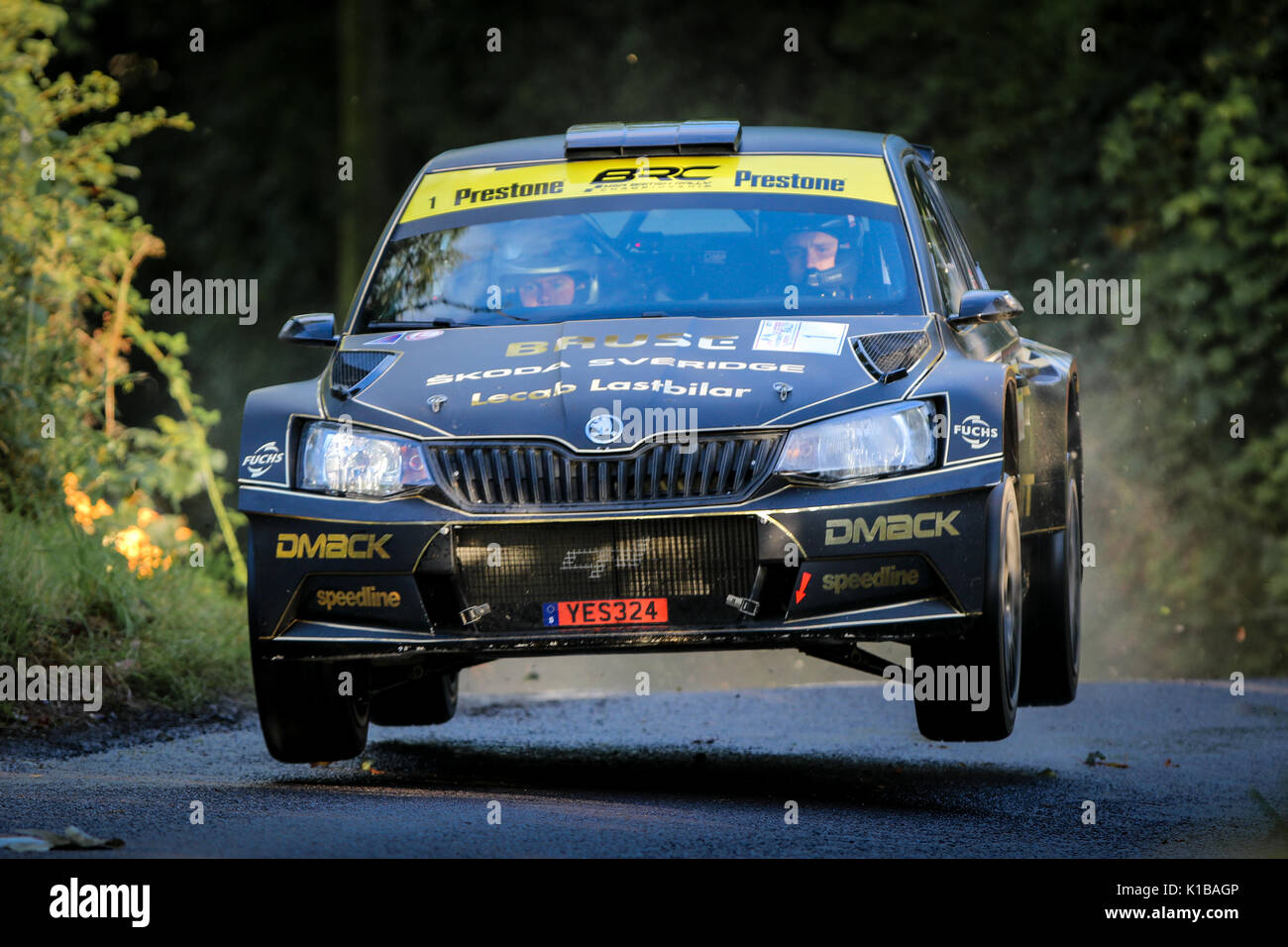 Schwedische Fahrer Fredrik Ahlen und Co - Treiber Torstein Eriksen beendete schließlich 2. in der 2017 Ulster Rallye Stockfoto