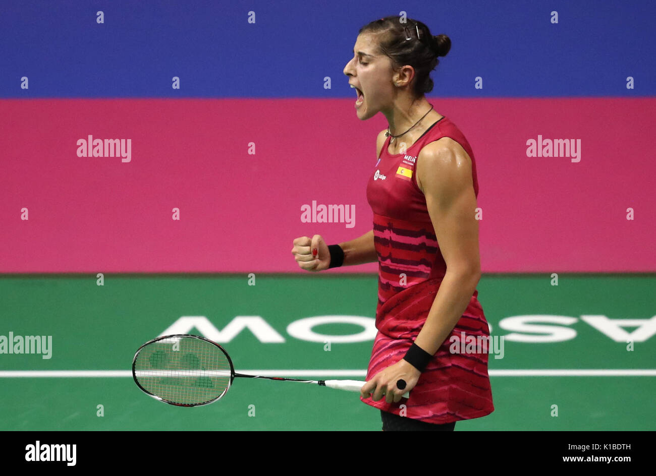 Spaniens Carolina Marin im Viertelfinale am Tag fünf der BWF-Weltmeisterschaften 2017 im Emirates Arena, Glasgow. PRESS ASSOCIATION Foto. Bild Datum: Freitag, August 25, 2017. Siehe PA Geschichte BADMINTON Welt. Photo Credit: Jane Barlow/PA-Kabel. Einschränkungen: Nur für den redaktionellen Gebrauch bestimmt. Keine kommerzielle Nutzung. Stockfoto Spaniens Carolina Marin im Viertelfinale am Tag fünf der BWF-Weltmeisterschaften 2017 im Emirates Arena, Glasgow. PRESS ASSOCIATION Foto. Bild Datum: Freitag, August 25, 2017. Siehe PA Geschichte BADMINTON Welt. Photo Credit: Jane Barlow/PA-Kabel. Einschränkungen: Nur für den redaktionellen Gebrauch bestimmt. Keine kommerzielle Nutzung. Stockfoto