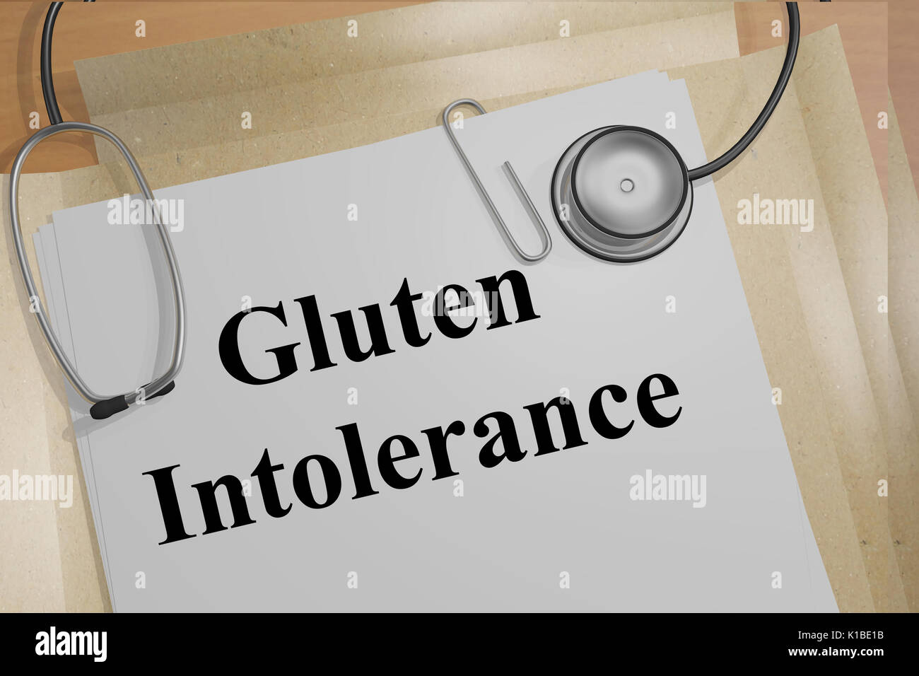 Render Abbildung: Glutenintoleranz Titel auf medizinische Dokumente Stockfoto