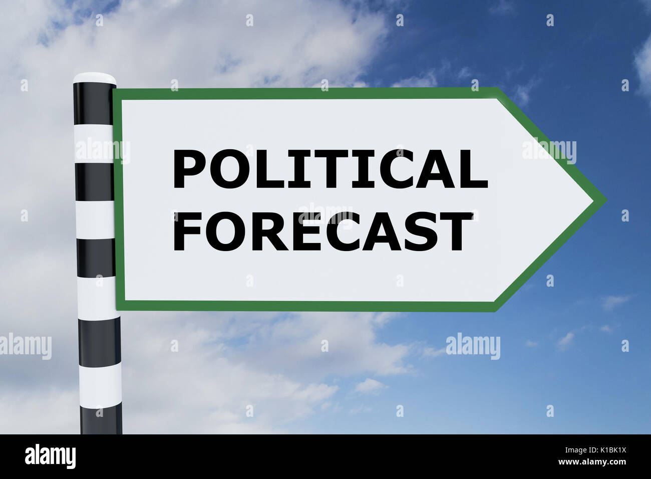 3D-Darstellung der politischen Prognose Skript auf Schild. Politisches Konzept. Stockfoto