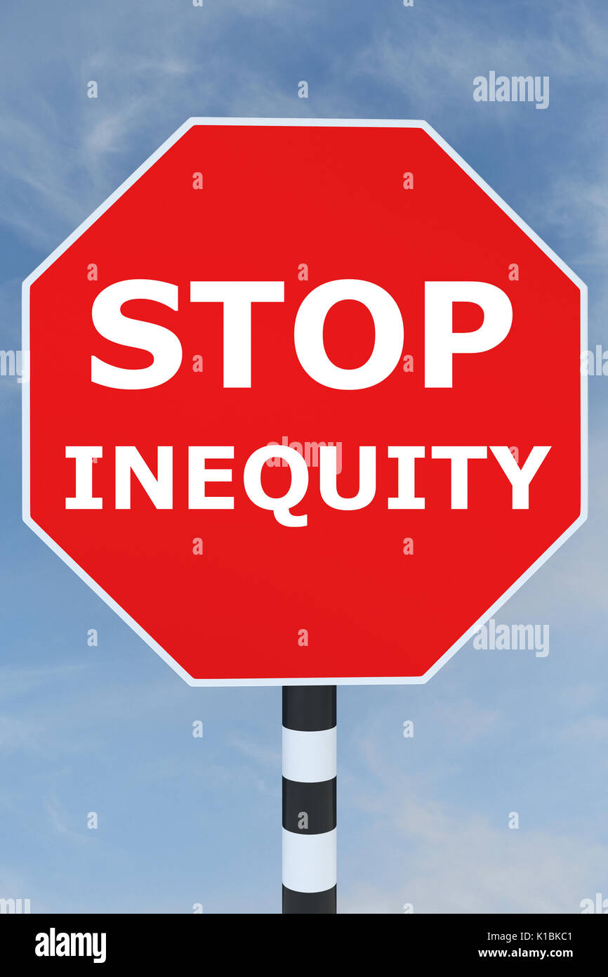 Render Abbildung: Stop Ungleichheit Titel auf Road Stop Schild Stockfoto