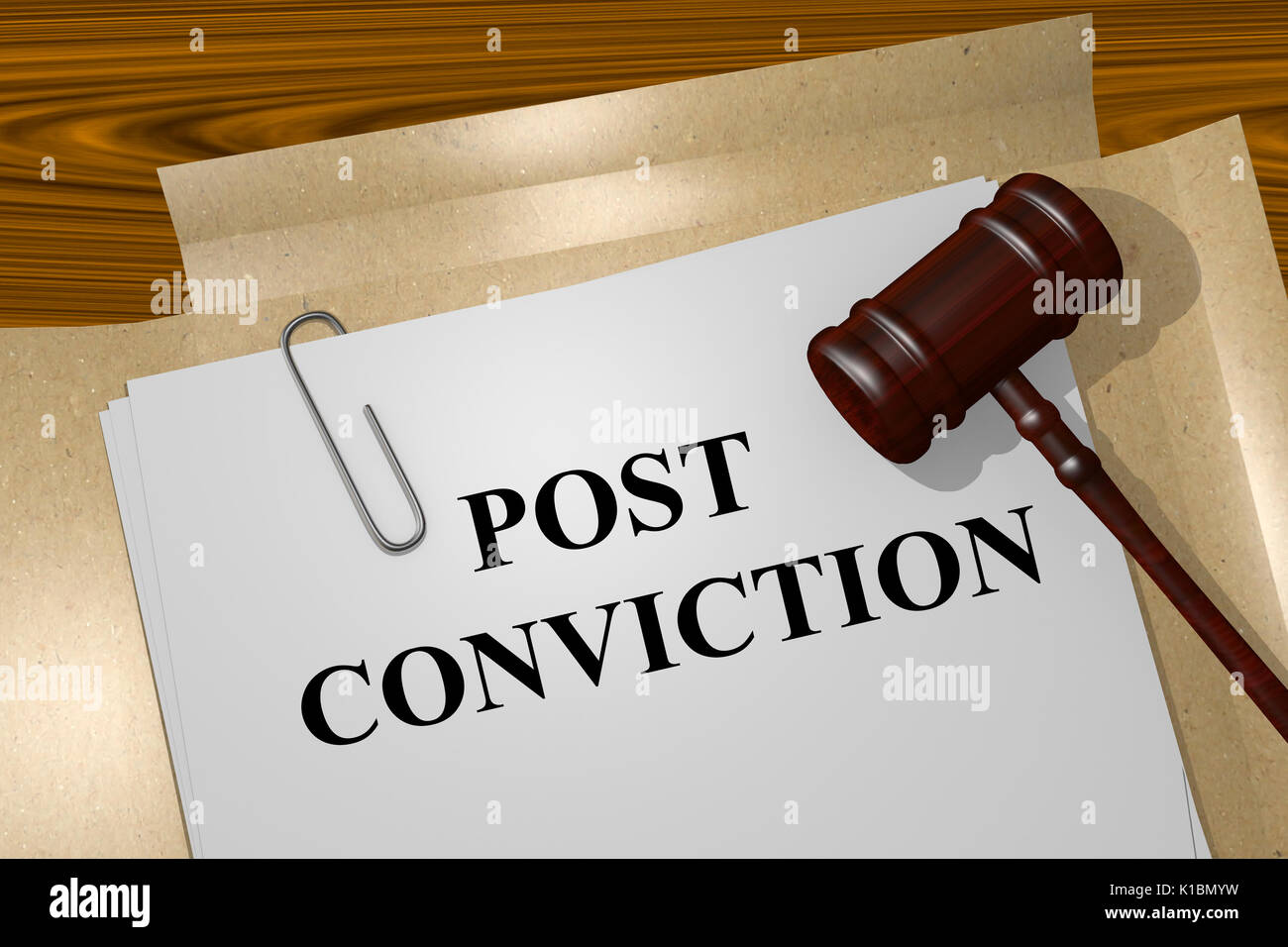 Render Abbildung: Post Überzeugung Titel auf juristische Dokumente Stockfoto