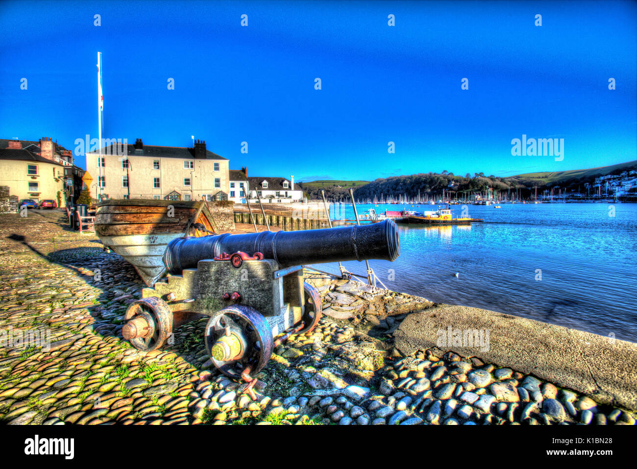 Stadt Dartmouth, England. Malerische Aussicht auf die Dartmouth River Dart von Bayard Bucht gesehen. Stockfoto