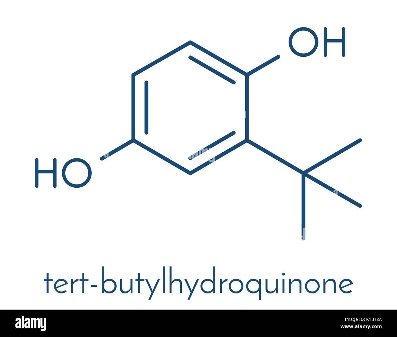 TBHQ (tert-Butylhydroquinone) Antioxidans Konservierungsmittel Molekül. Skelettmuskulatur Formel. Stock Vektor