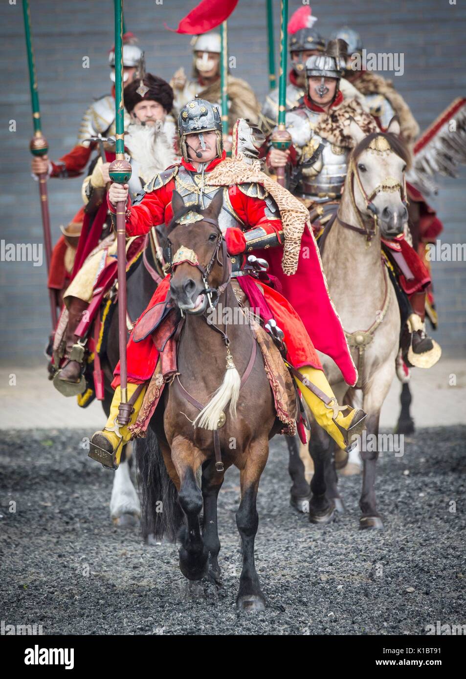 Winged Husaren kavallerist während der geflügelte Husaren bei den Royal Armouries in Leeds. Stockfoto