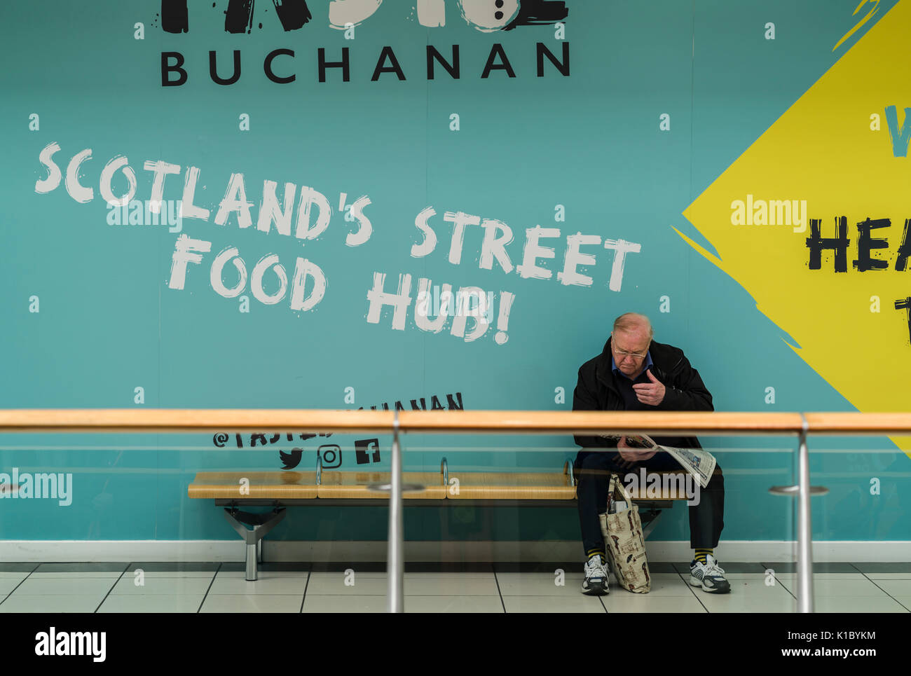 Schottland - Glasgow, Buchanan Galleries Shopping Center. Förderung der Food Court. Stockfoto