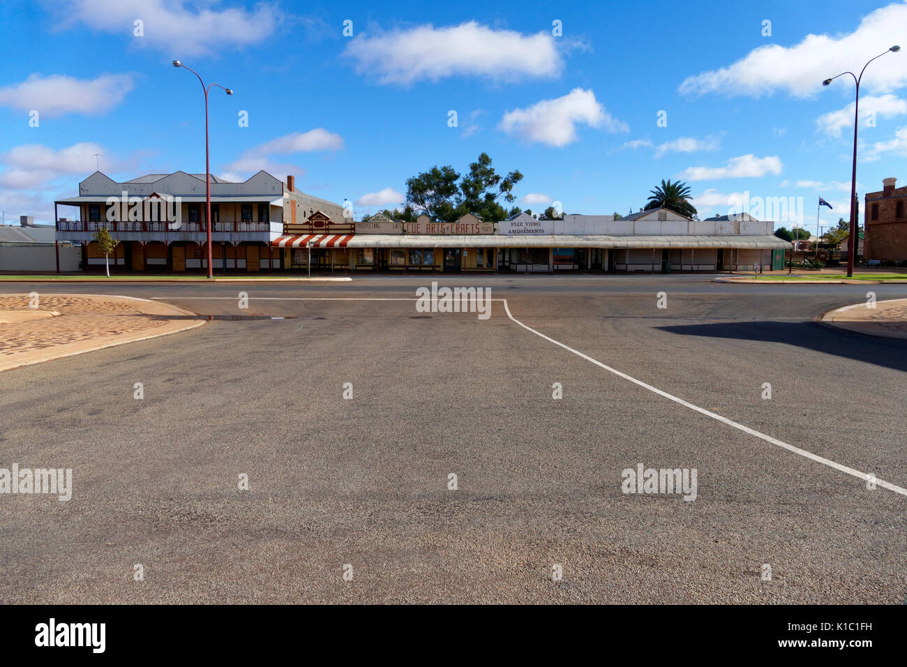 Australian goldfields Stadt Geschäfte, Cue, Murchison, Western Australia Stockfoto