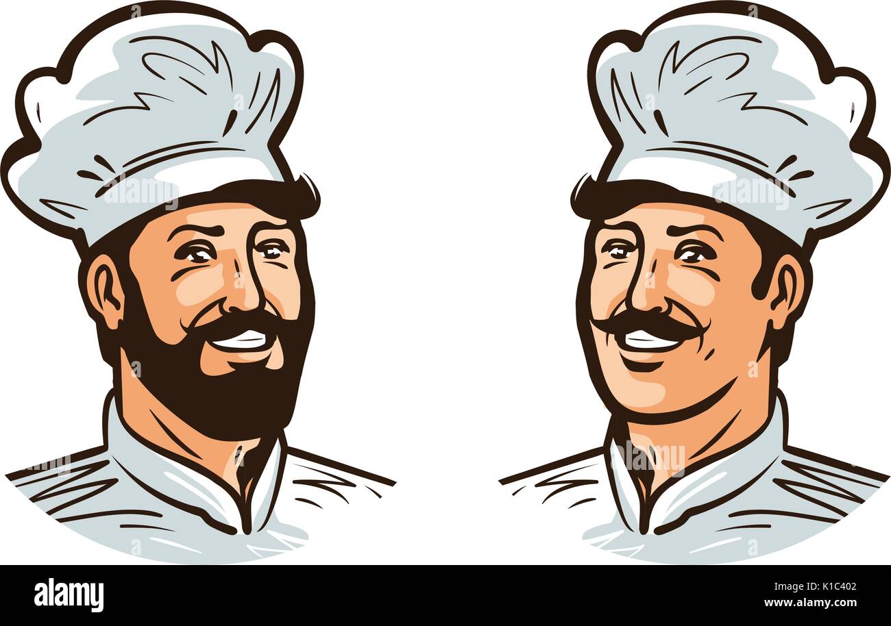 Gerne kochen, Koch Logo oder Label. Abbildung für Menü design Restaurant oder Cafe. Cartoon Vektor Stock Vektor