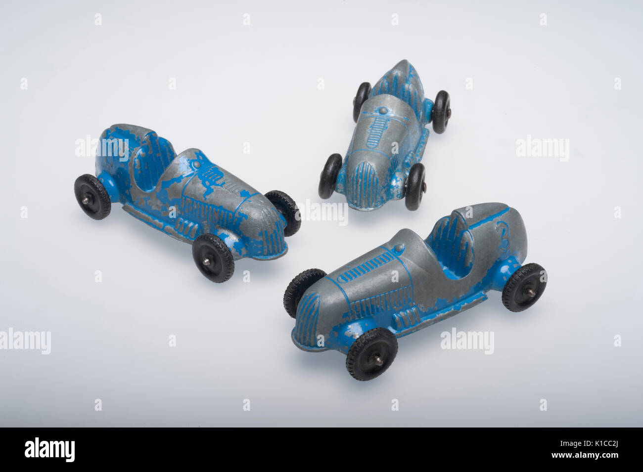 White Metal blue race cars Cast Stockfoto
