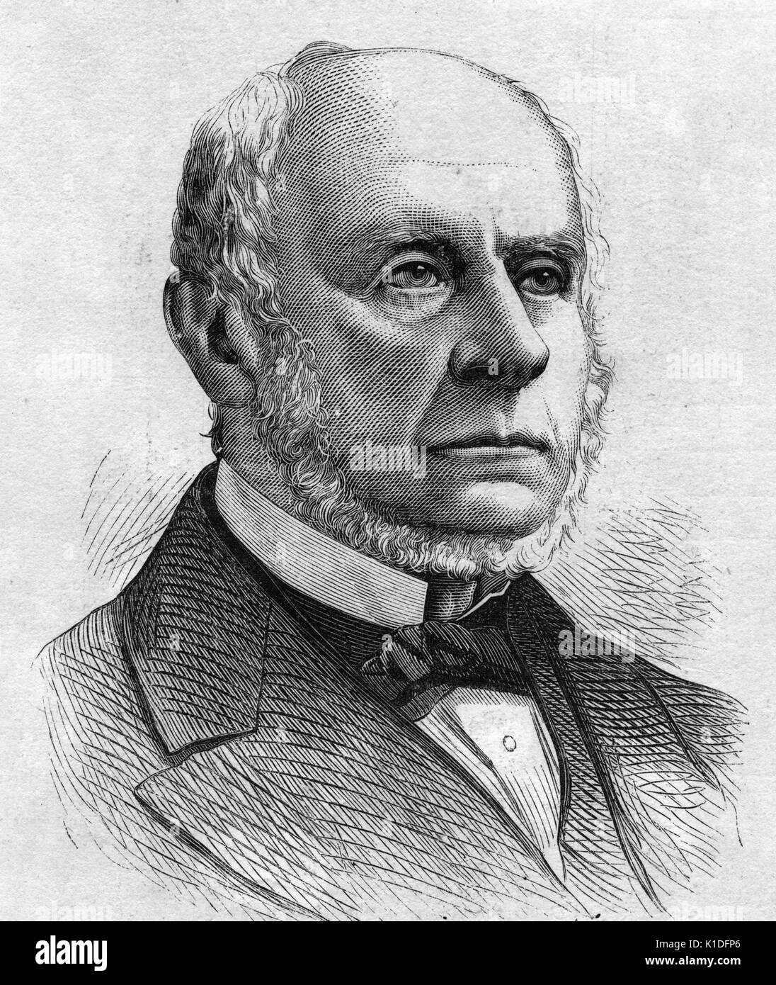 Eine Zeile Gravur von einem Porträt von Charles Francis Adams, Sohn von Präsident John Quincy Adams, 1872. Von der New York Public Library. Stockfoto