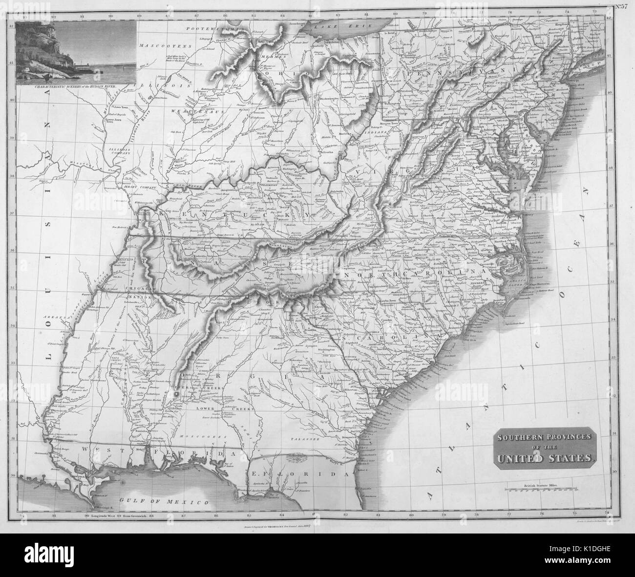 Karte der südlichen Provinzen der Vereinigten Staaten, 1817. Von der New York Public Library. Stockfoto
