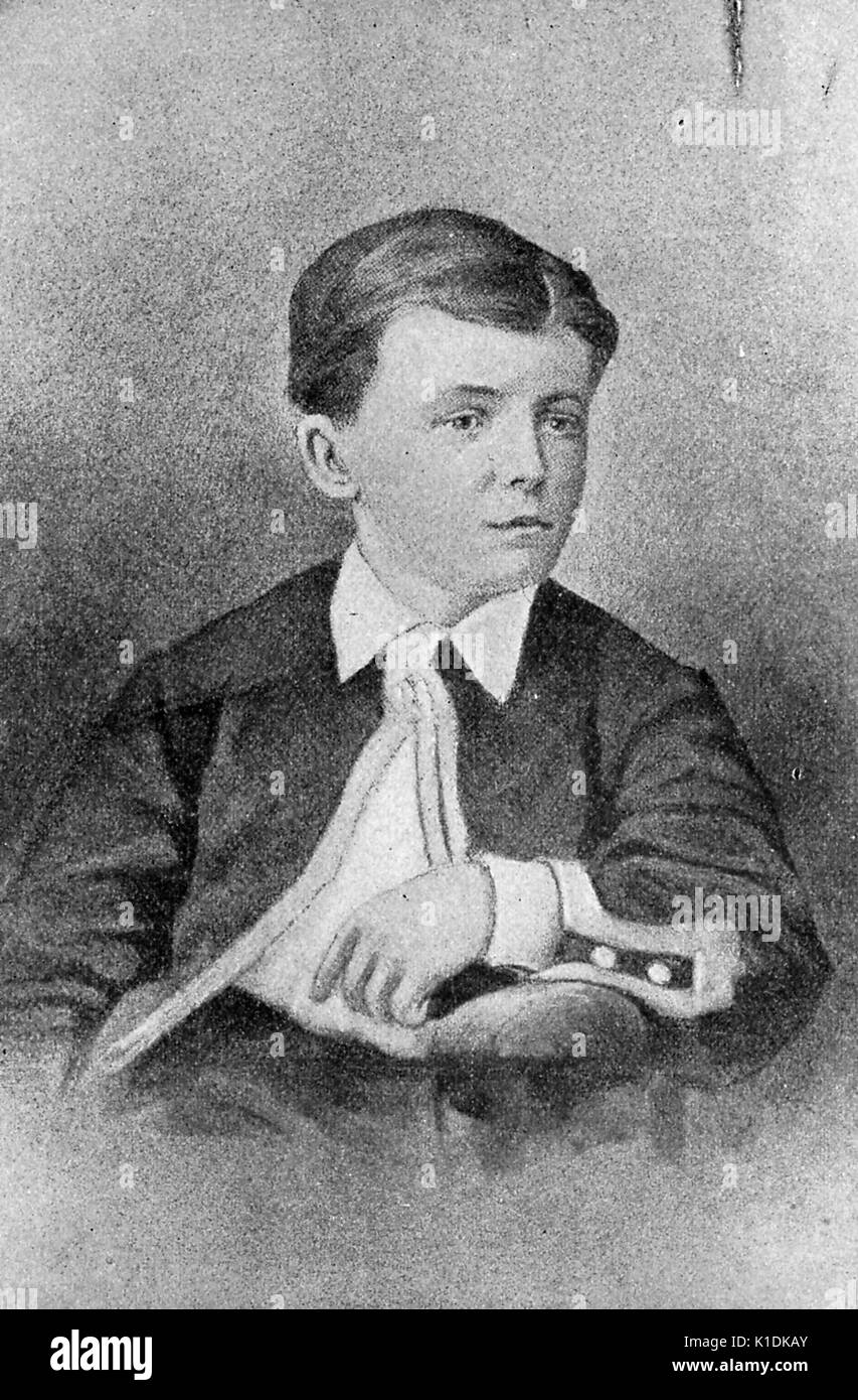 Gezeichnet Portrait von Theodore Roosevelt als Junge, etwa 10 Jahre alt, 1868. Stockfoto