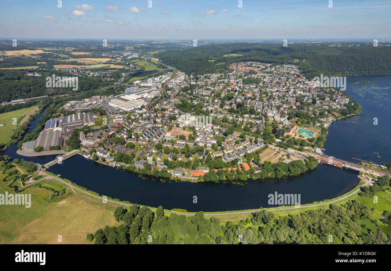 Obergraben, Harkortsee Dam, Harkortsee, Überblick über Wetter von Südwesten gesehen, Wetter (Ruhr), Ruhrgebiet Stockfoto