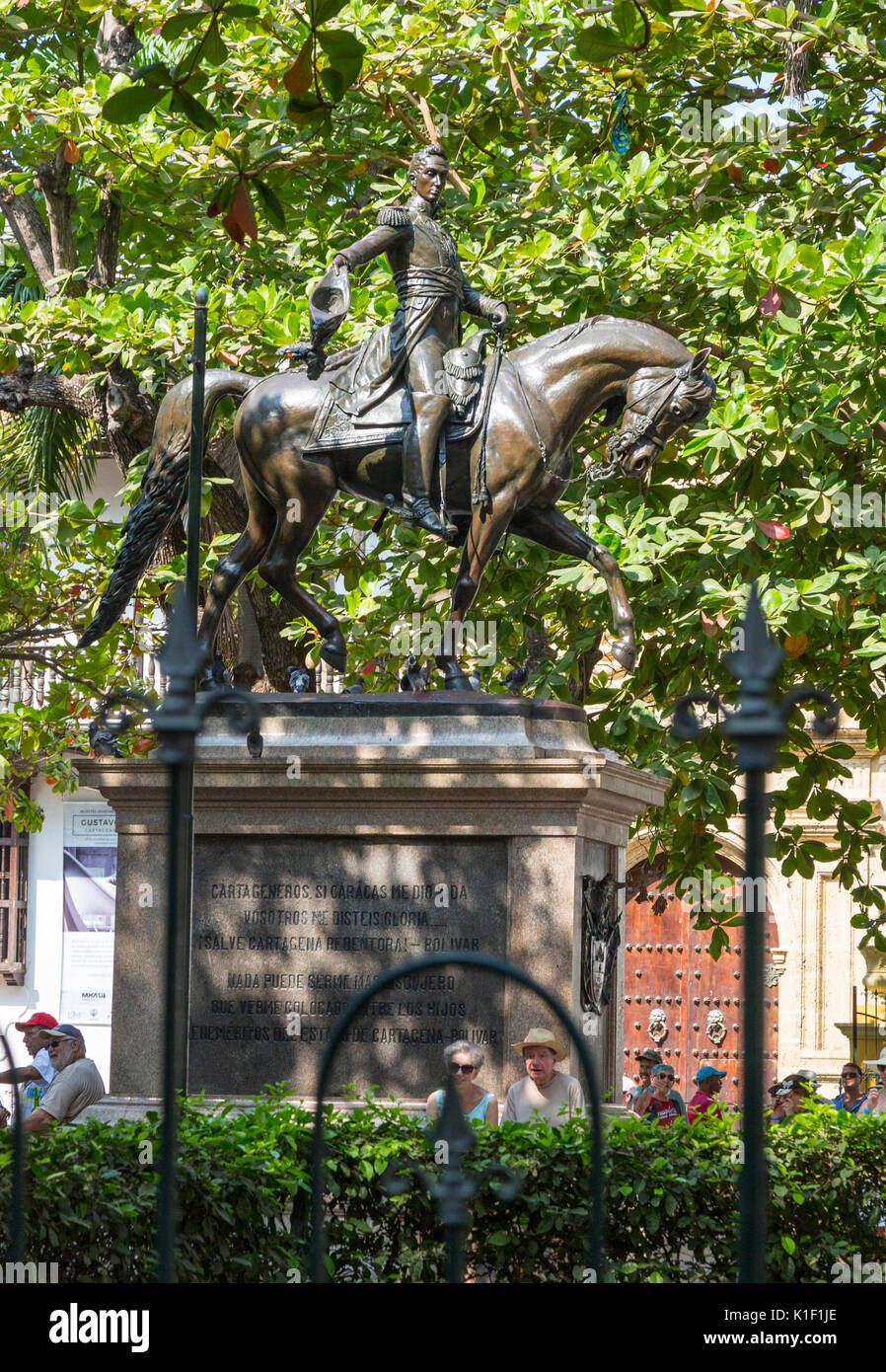 Cartagena, Kolumbien. Simon Bolivar Statue. Stockfoto