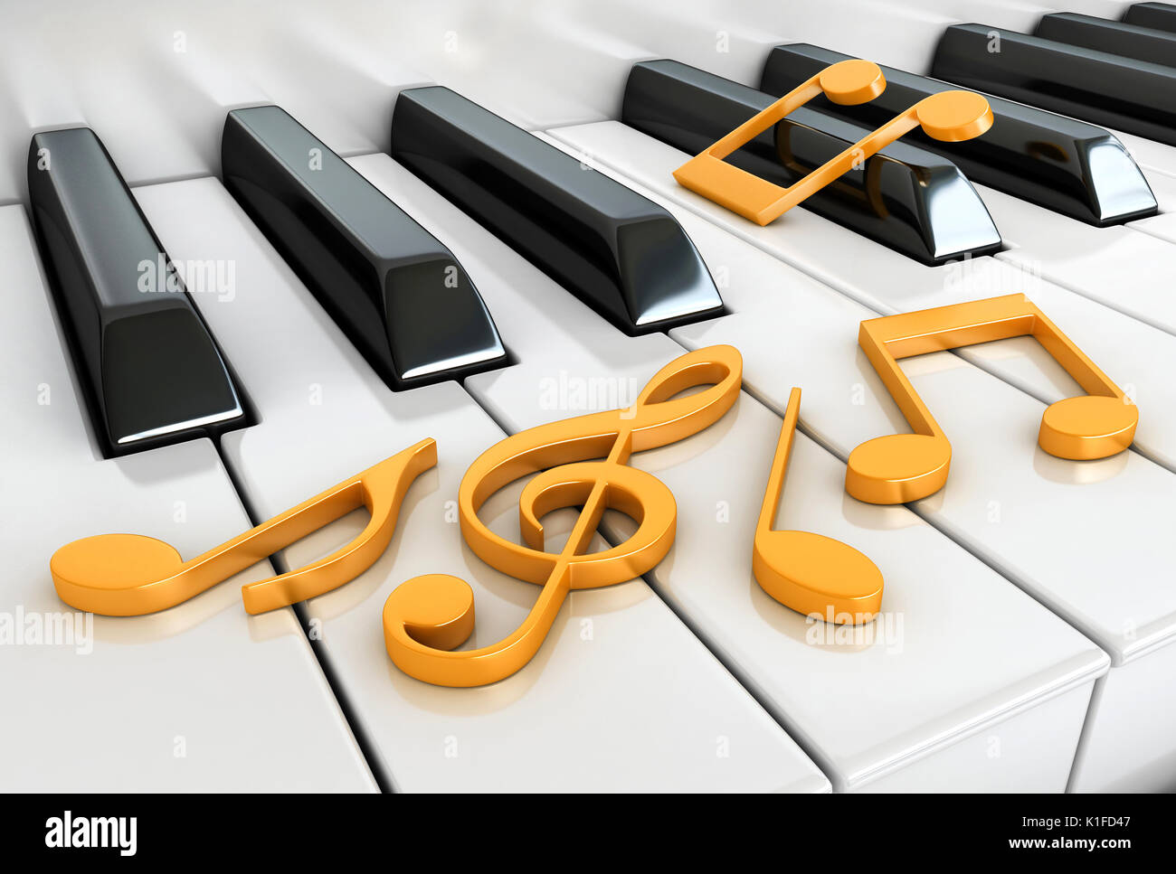 3D-Render von Piano keys und Notizen Stockfoto