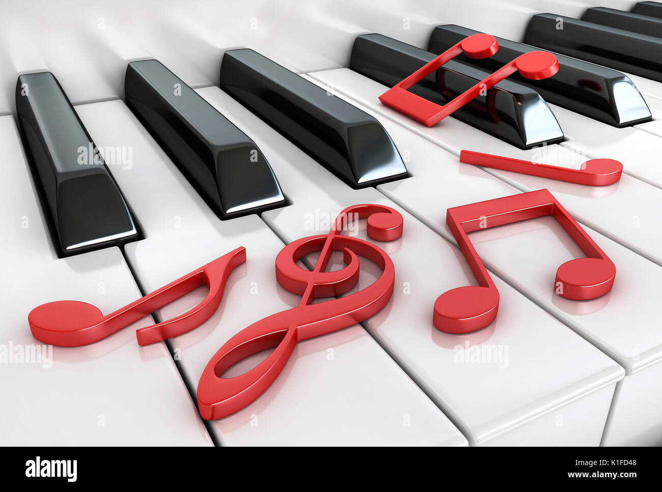 3D-Render von Piano keys und Notizen Stockfoto