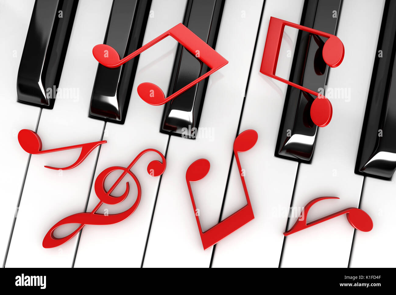3D-Render von Piano keys und Notizen Stockfoto